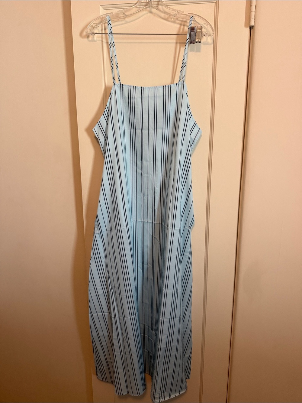 Light Blue Striped Spaghetti Strap Dress
